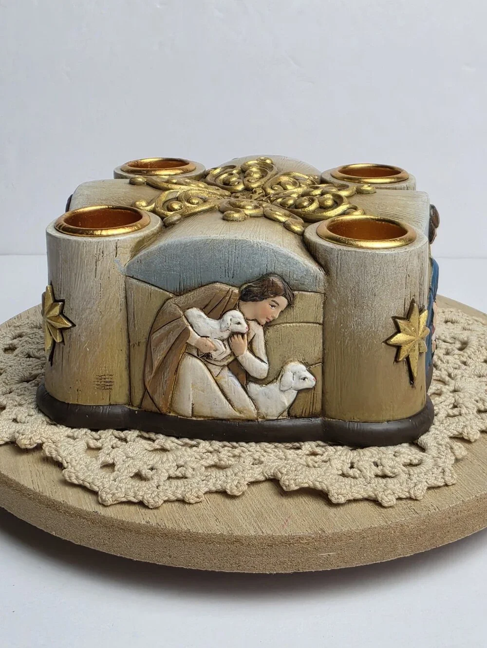 Nativity Christmas Advent Holy Family Candle Holder - Holds 4 Candles - New